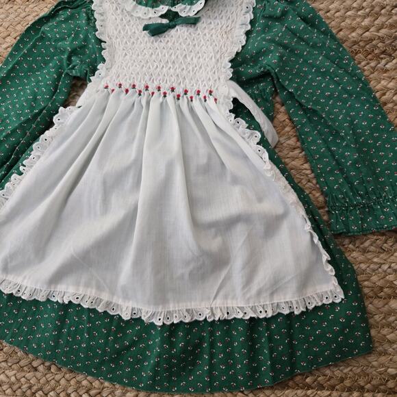 Vintage‎ Polly Flinders 2 Pc Pinafore Dress Green~White~Smocked Embroidery 3T - Picture 3 of 6